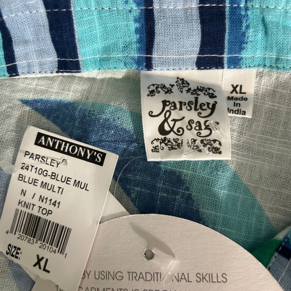 NWT Parsley & Sage Womens XL Shirt Blue Green Abstract Cotton Button Up - Picture 8 of 9